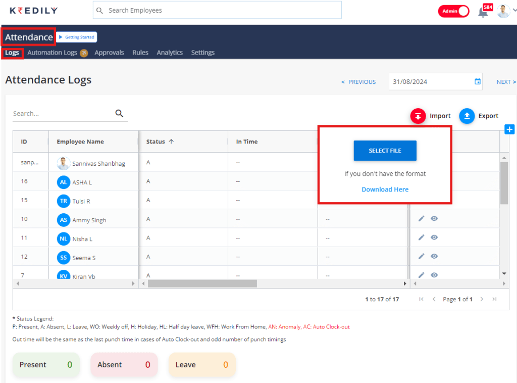 attendance manually