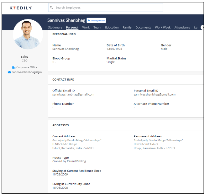 employee’s profile